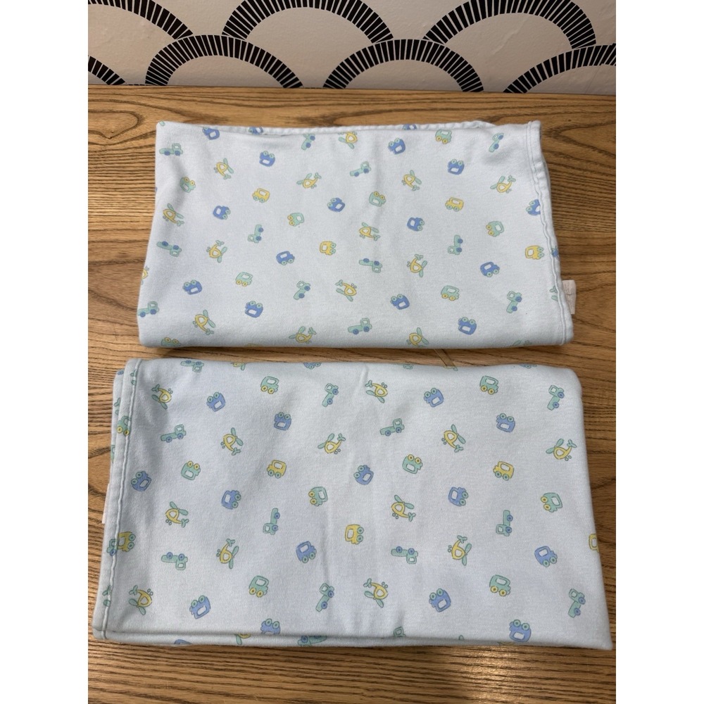 2x Carters Vintage Blue‎ Cars Trucks Helicopters Vehicle Baby Receiving Blanket